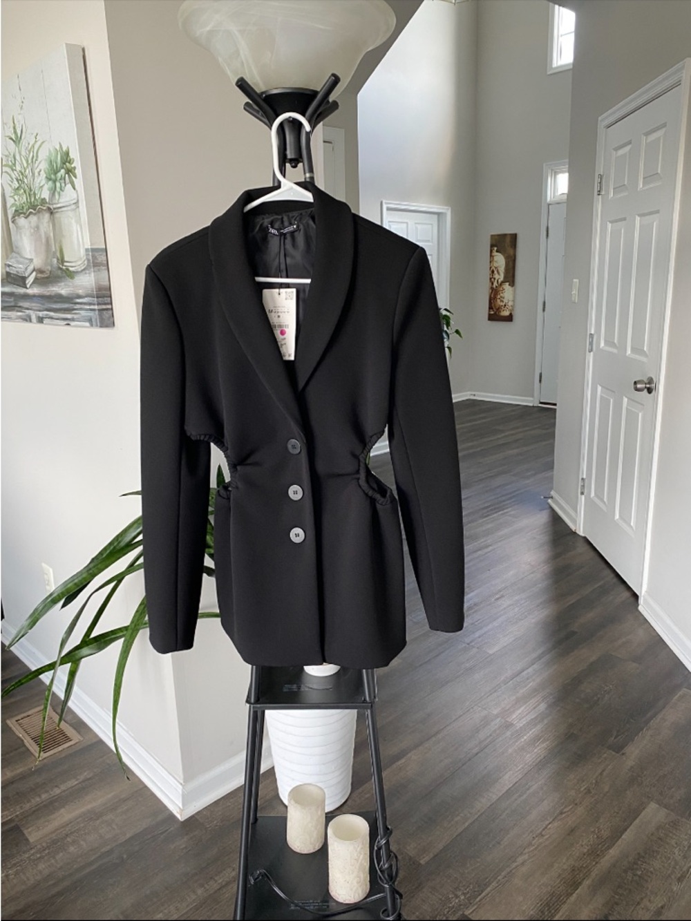 ZARA Black Cut-Out Waist Blazer Jacket - Scuba Crepe Stretch - Picture 6 of 9